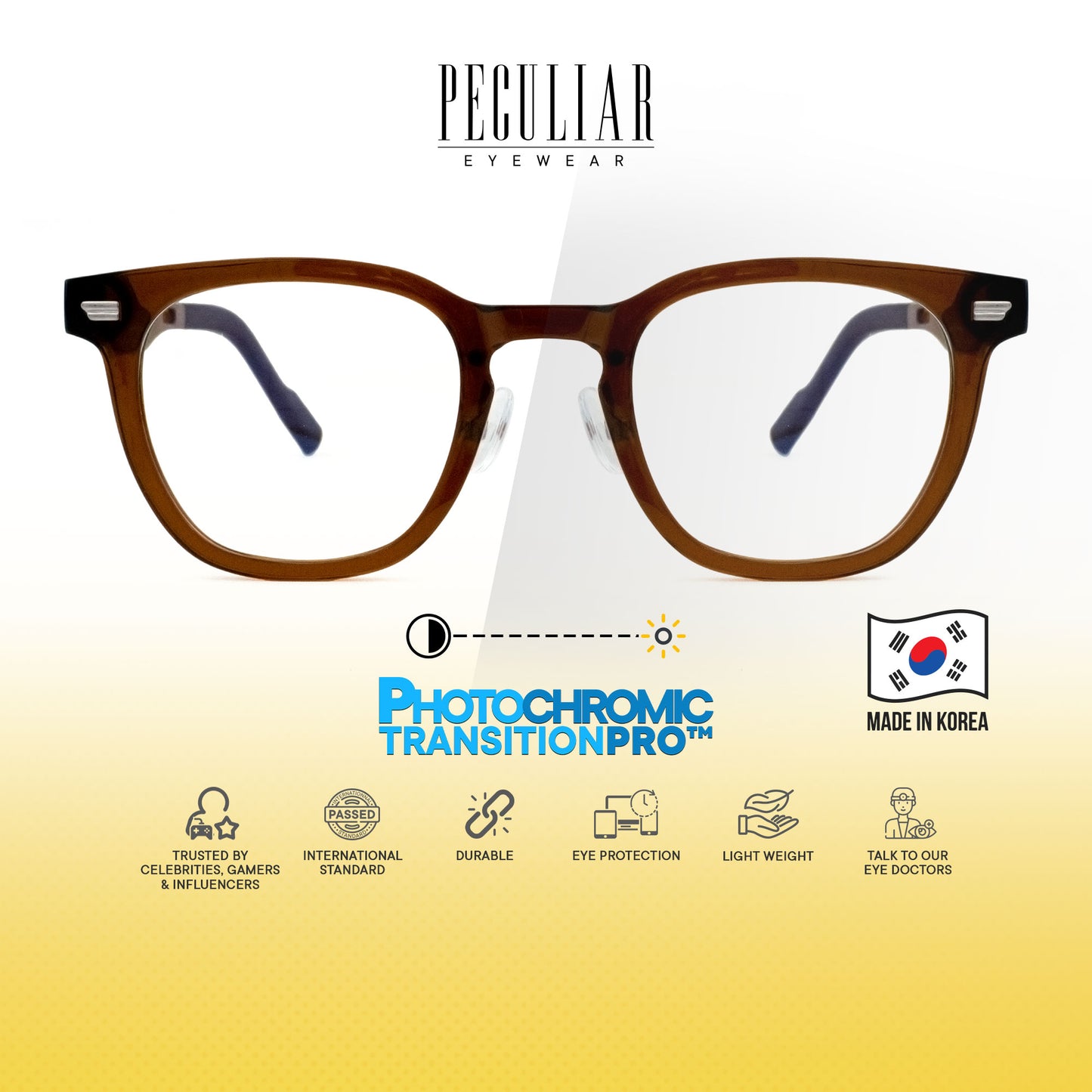 Peculiar Maru Square Korean BIO-Plastic Super Flex Computer Anti-Radiation Replaceable Lens Eyeglasses