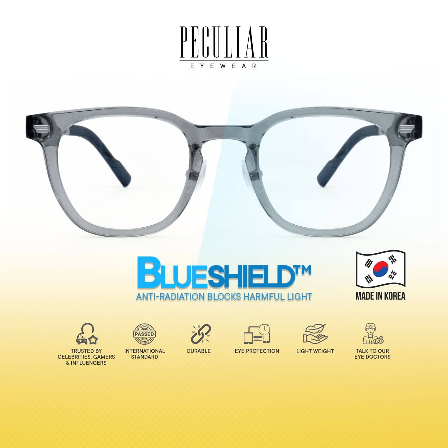 Peculiar Maru Square Korean BIO-Plastic Super Flex Computer Anti-Radiation Replaceable Lens Eyeglasses