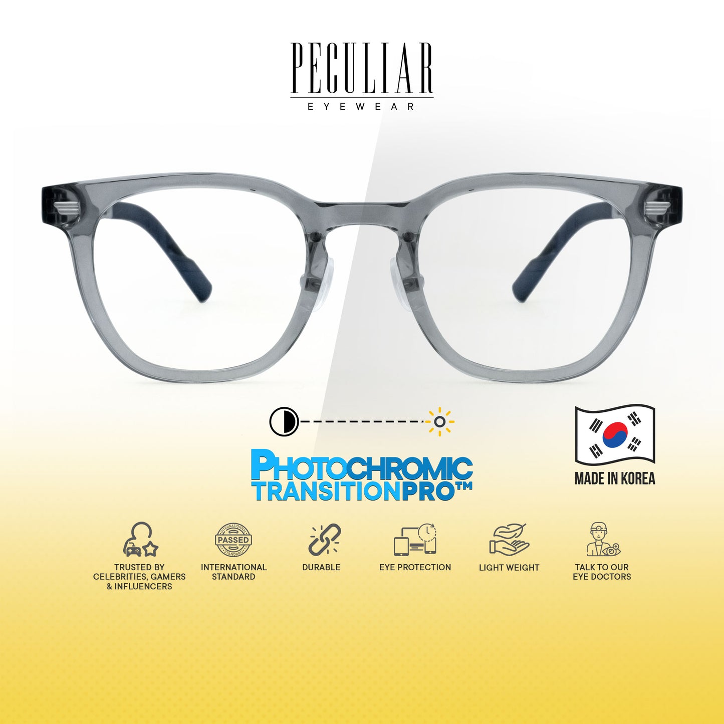 Peculiar Maru Square Korean BIO-Plastic Super Flex Computer Anti-Radiation Replaceable Lens Eyeglasses