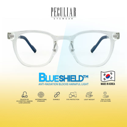 Peculiar Maru Square Korean BIO-Plastic Super Flex Computer Anti-Radiation Replaceable Lens Eyeglasses