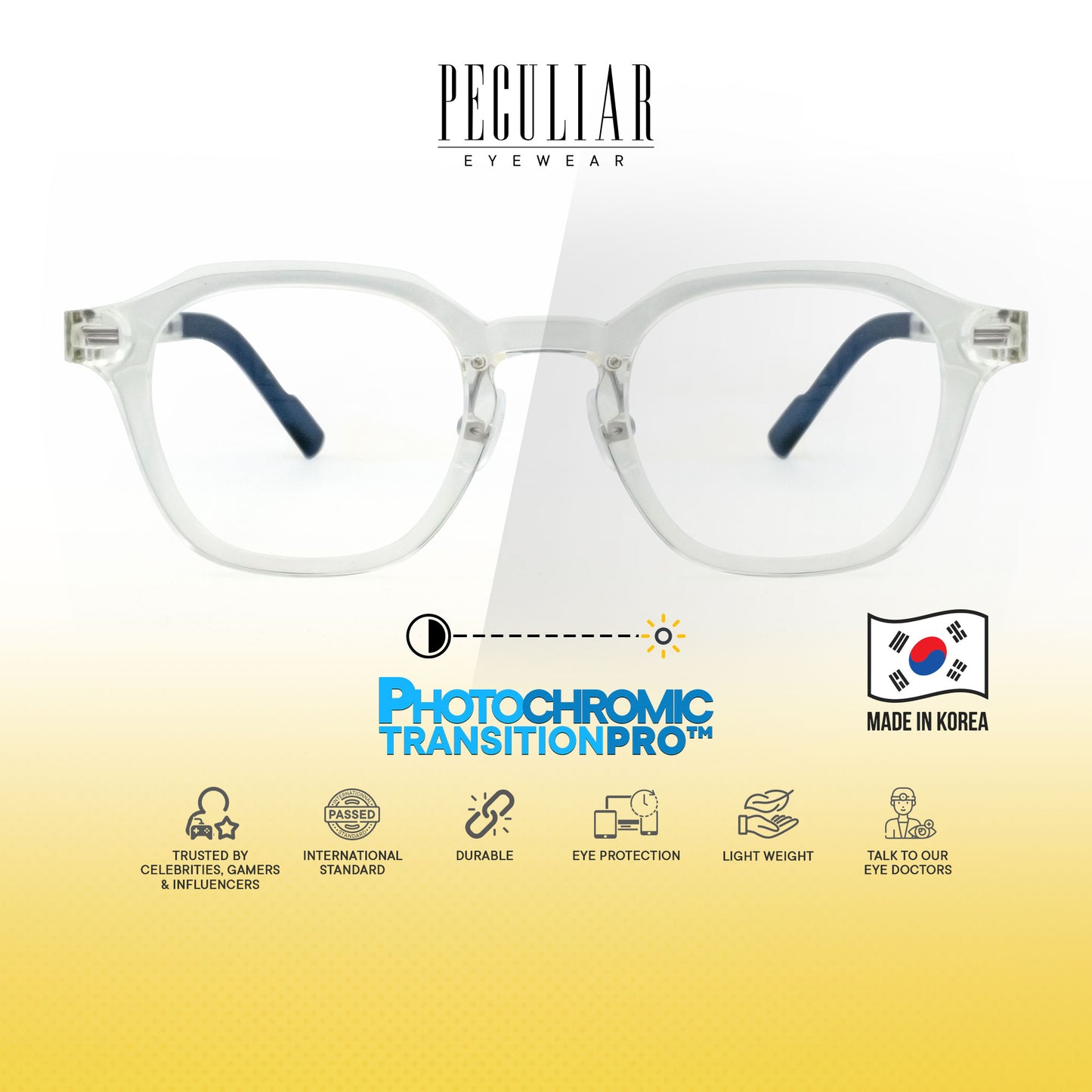Peculiar Jino Square Korean BIO-Plastic Super Flex Computer Anti-Radiation Replaceable Lens Eyeglasses