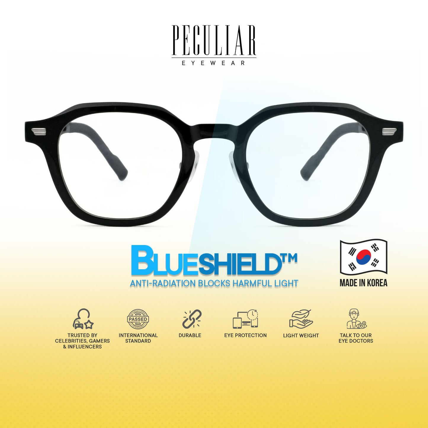 Peculiar Jino Square Korean BIO-Plastic Super Flex Computer Anti-Radiation Replaceable Lens Eyeglasses