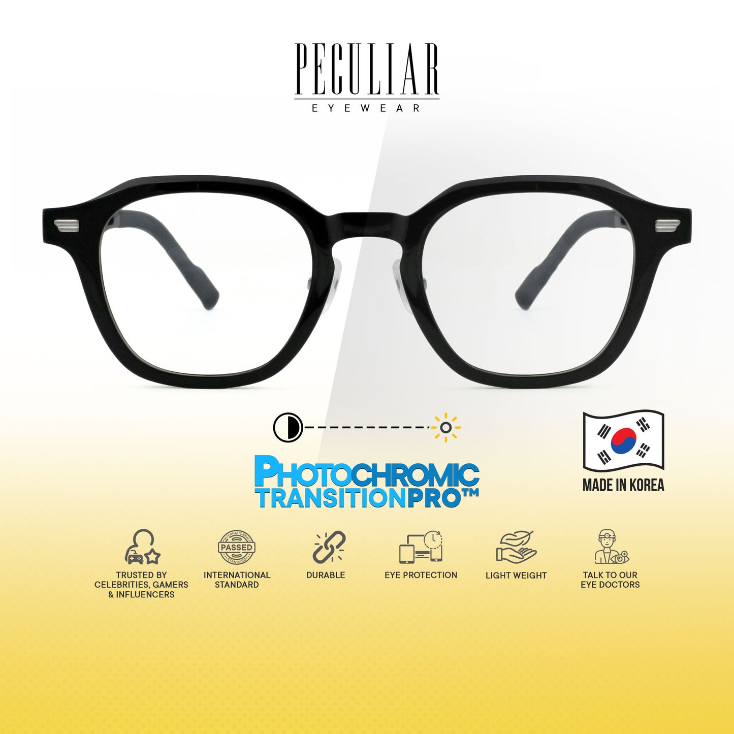 Peculiar Jino Square Korean BIO-Plastic Super Flex Computer Anti-Radiation Replaceable Lens Eyeglasses