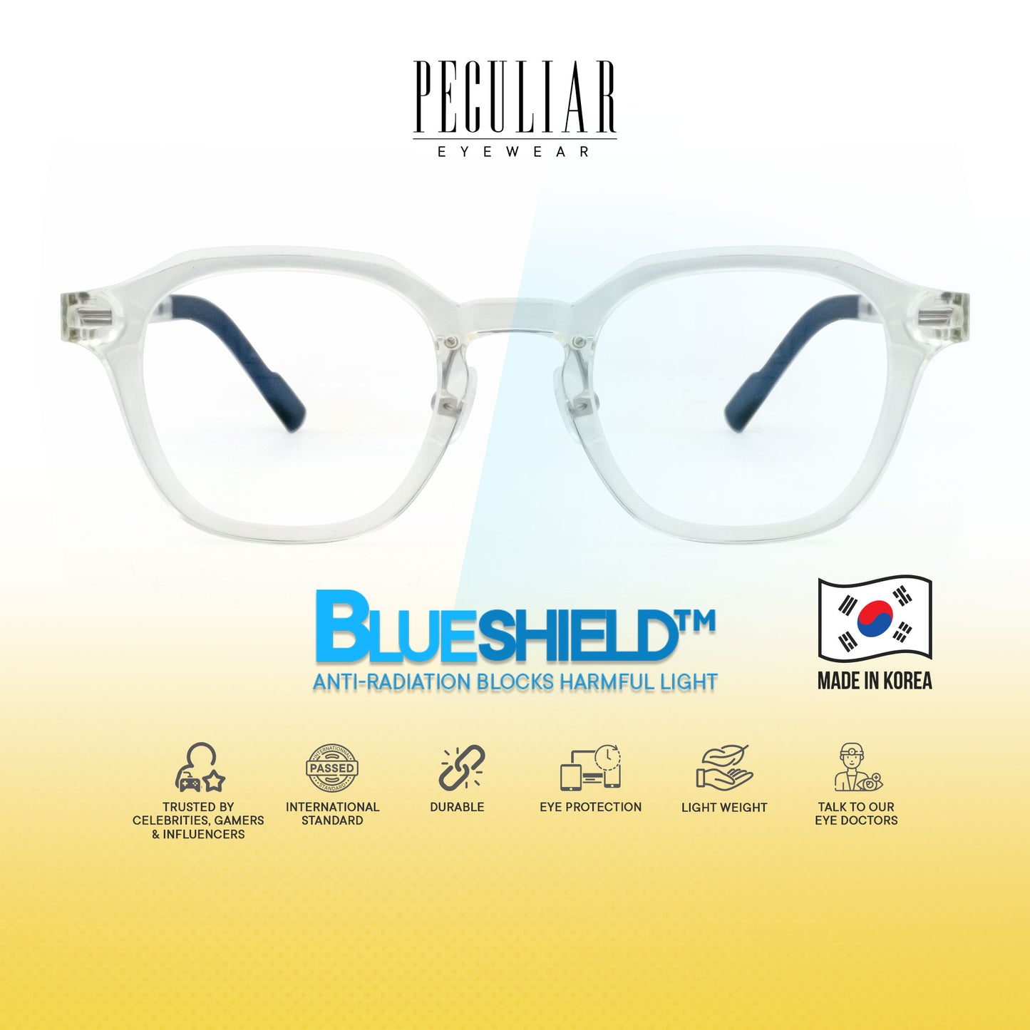 Peculiar Jino Square Korean BIO-Plastic Super Flex Computer Anti-Radiation Replaceable Lens Eyeglasses