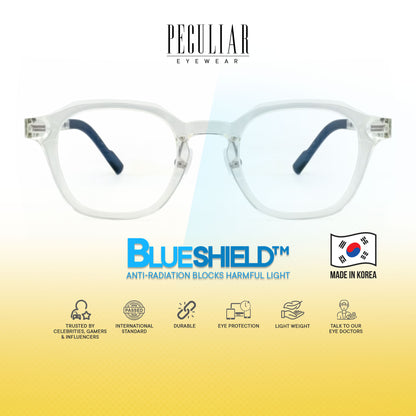 Peculiar Jino Square Korean BIO-Plastic Super Flex Computer Anti-Radiation Replaceable Lens Eyeglasses