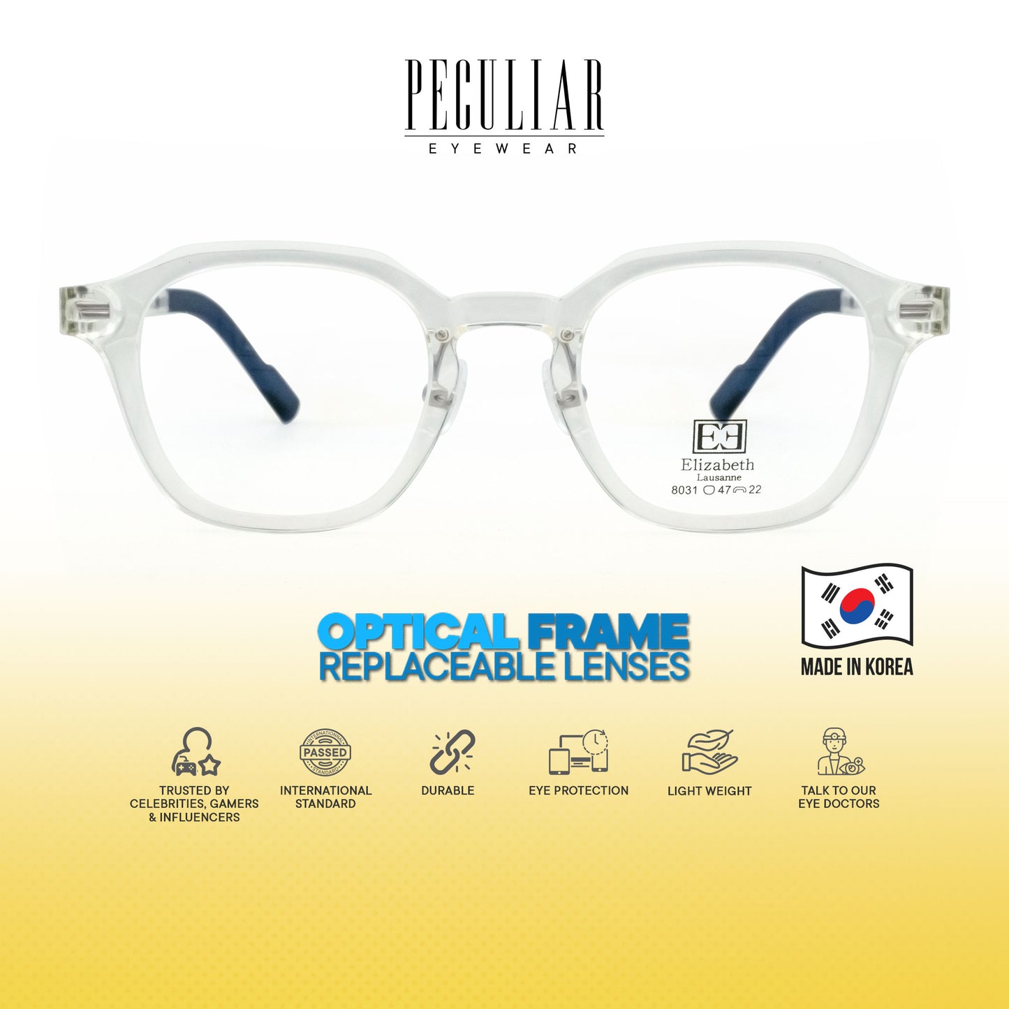 Peculiar Jino Square Korean BIO-Plastic Super Flex Computer Anti-Radiation Replaceable Lens Eyeglasses