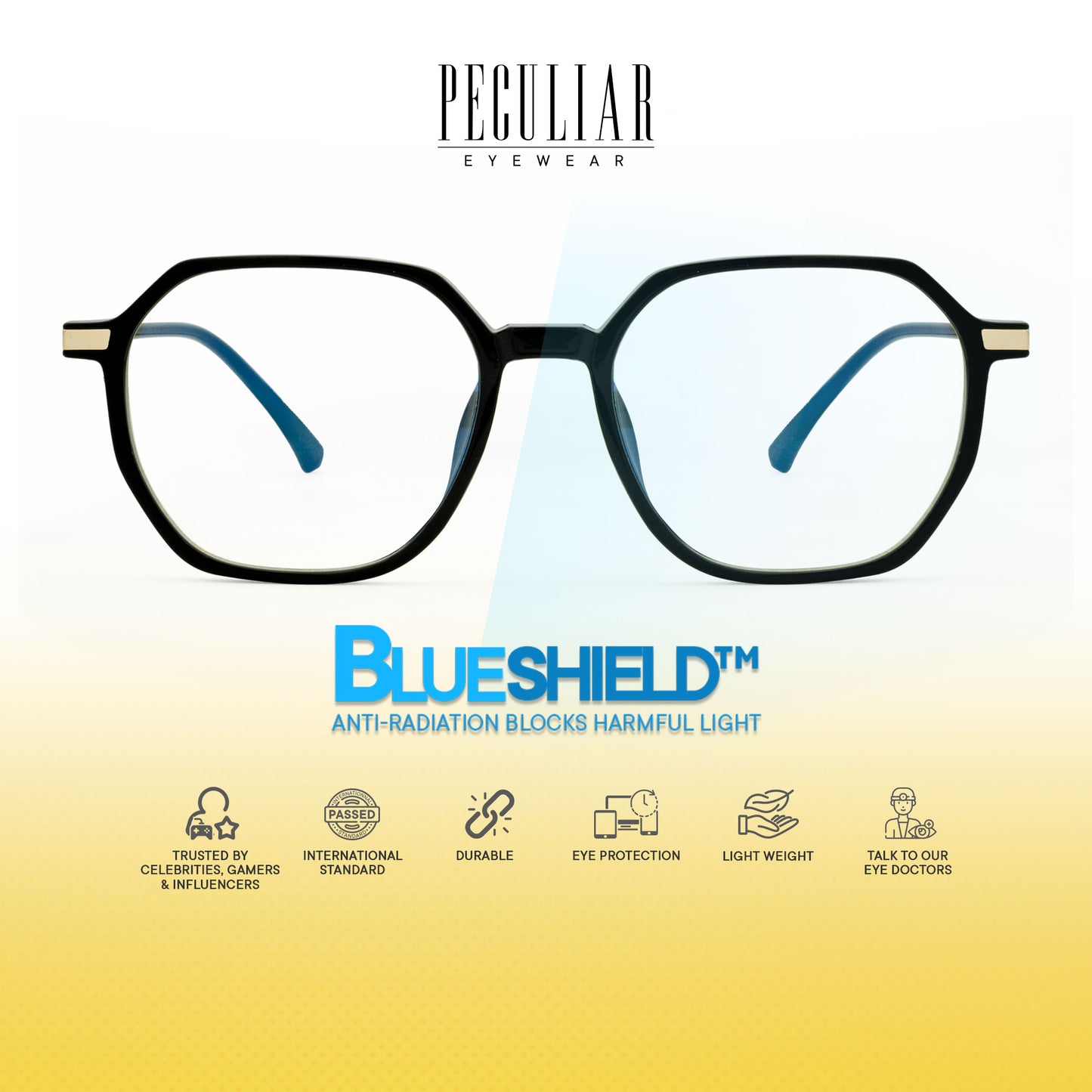Peculiar Yua Hexagon Frame Anti Radiation Glasses Anti Radiation Eyeglass for Woman Men