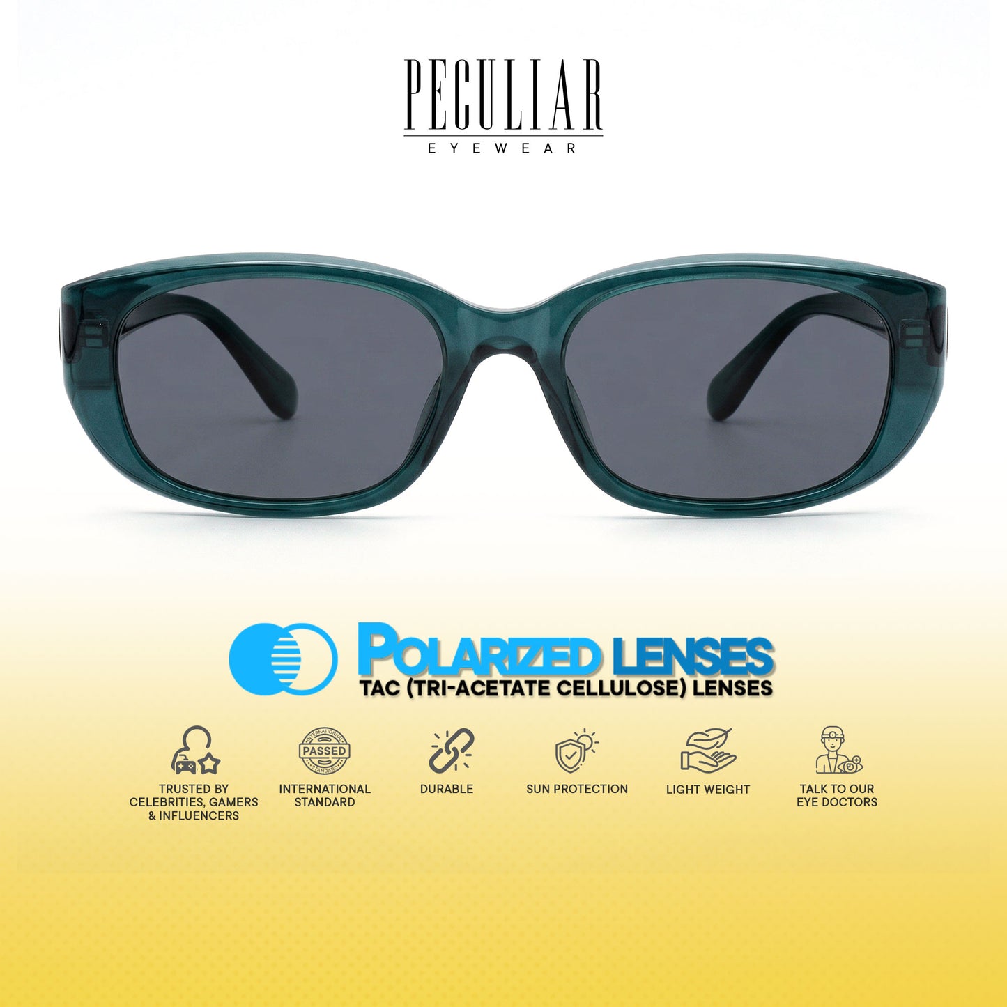 Peculiar Arum Rectangle Sunglasses Polarized TAC UV400 & Anti-Rad Replaceable Frames for Men Women