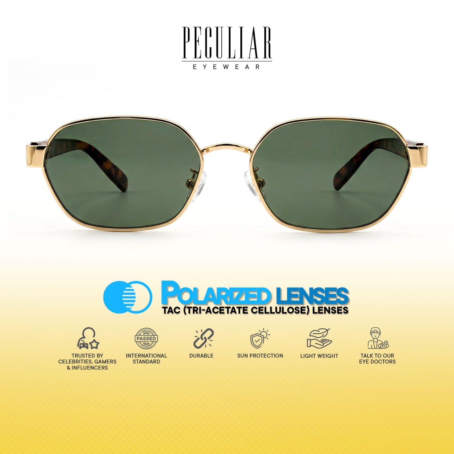 Peculiar Dana Hexagon Sunglasses Polarized TAC UV400 & Anti-Rad Replaceable Frames for Men Women