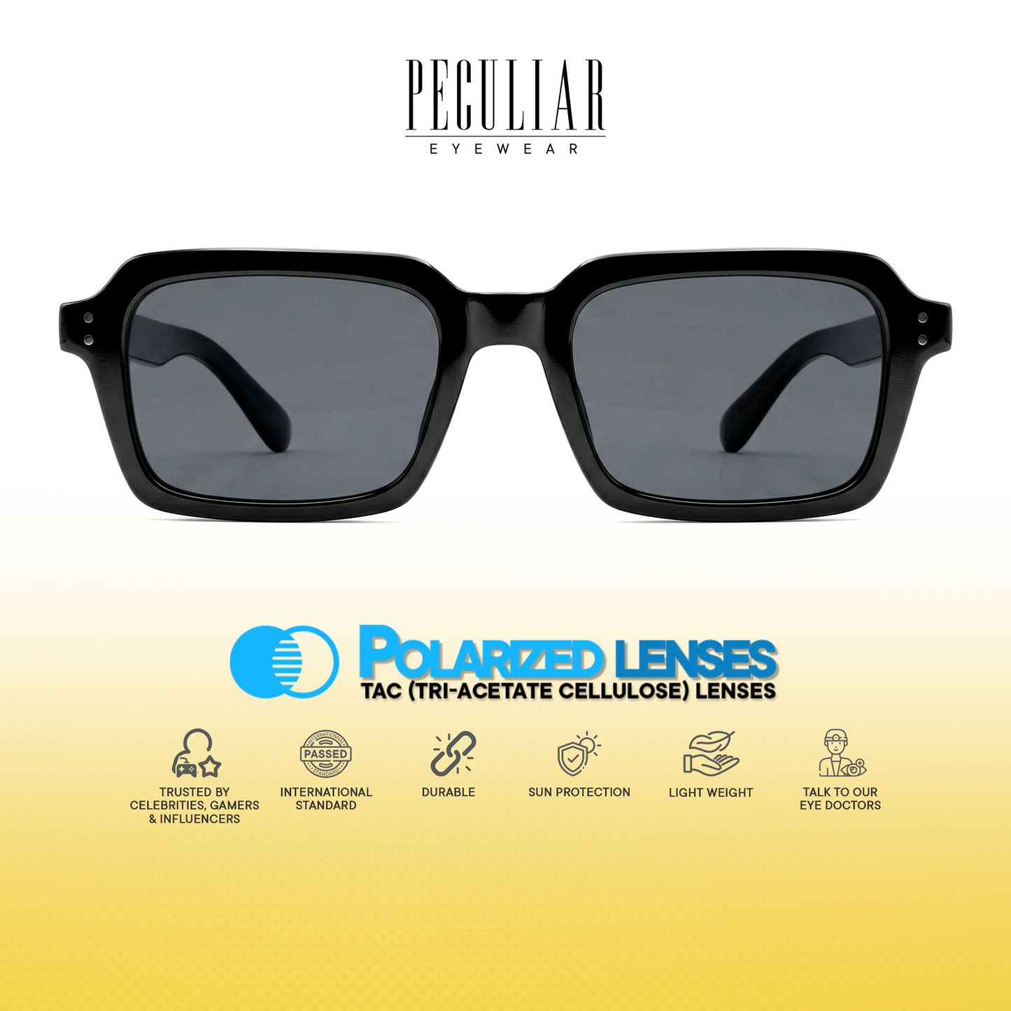 Peculiar Hina Rectangle Sunglasses Polarized TAC UV400 & Anti-Rad Replaceable Frames for Men Women