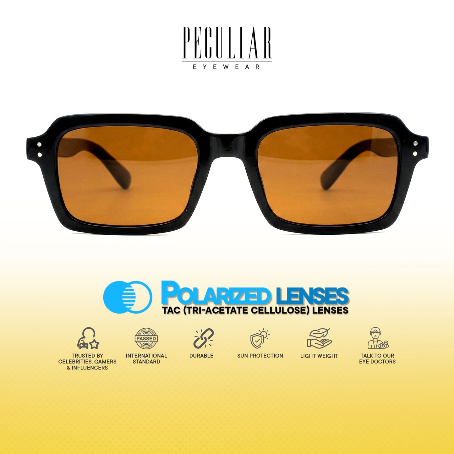 Peculiar Hina Rectangle Sunglasses Polarized TAC UV400 & Anti-Rad Replaceable Frames for Men Women