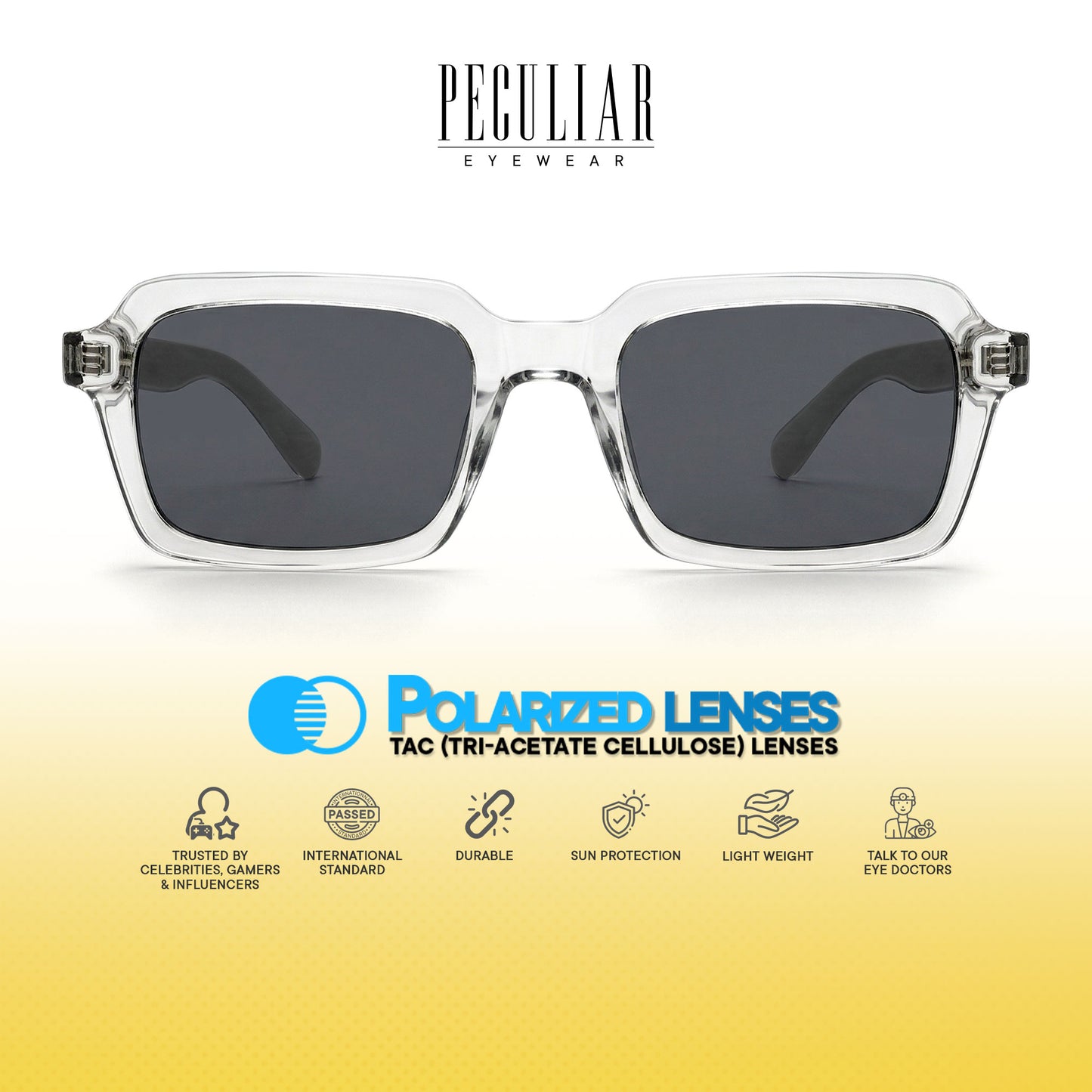 Peculiar Hina Rectangle Sunglasses Polarized TAC UV400 & Anti-Rad Replaceable Frames for Men Women