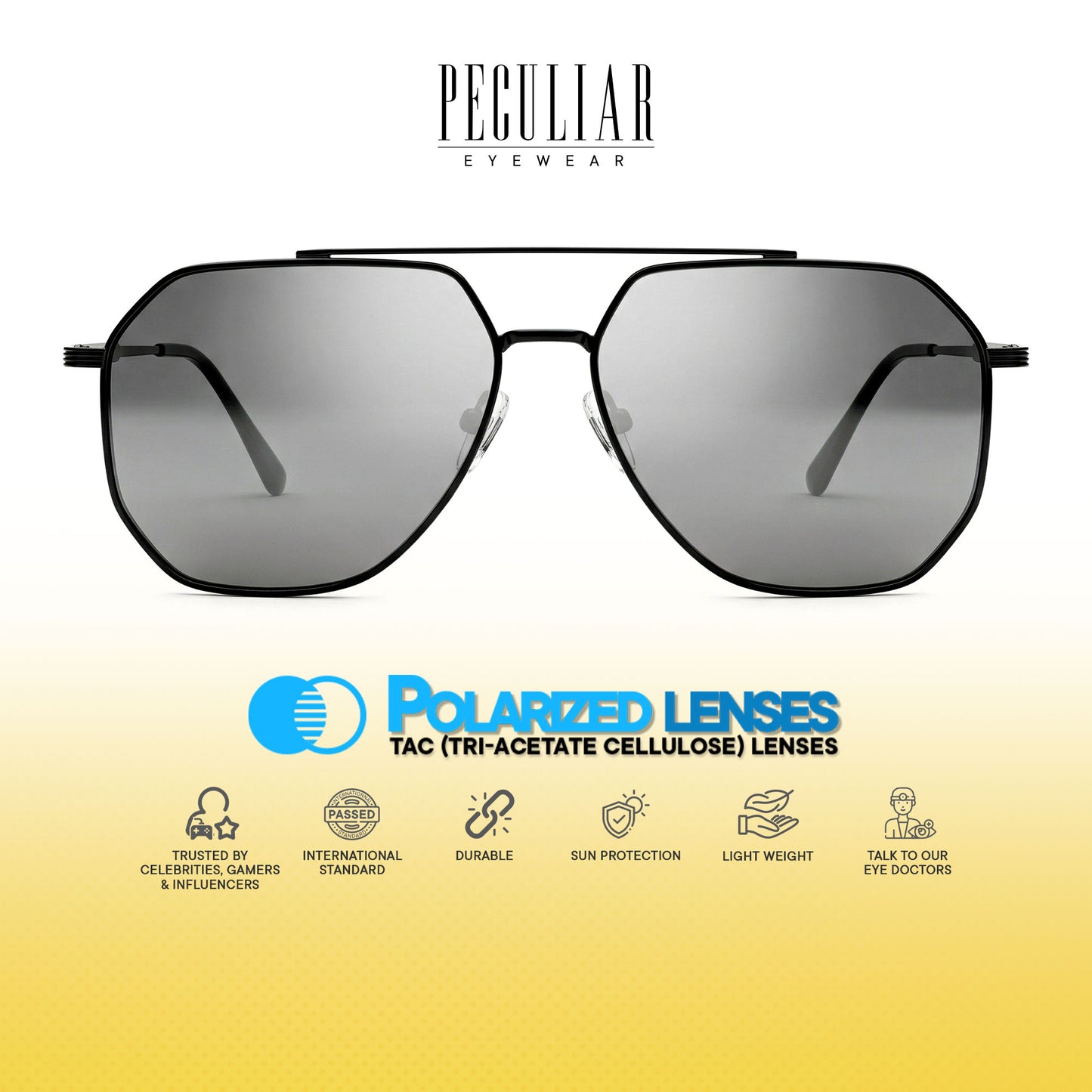 Peculiar Lina Aviator Sunglasses Polarized TAC UV400 & Anti-Rad Replaceable Frames for Men Women