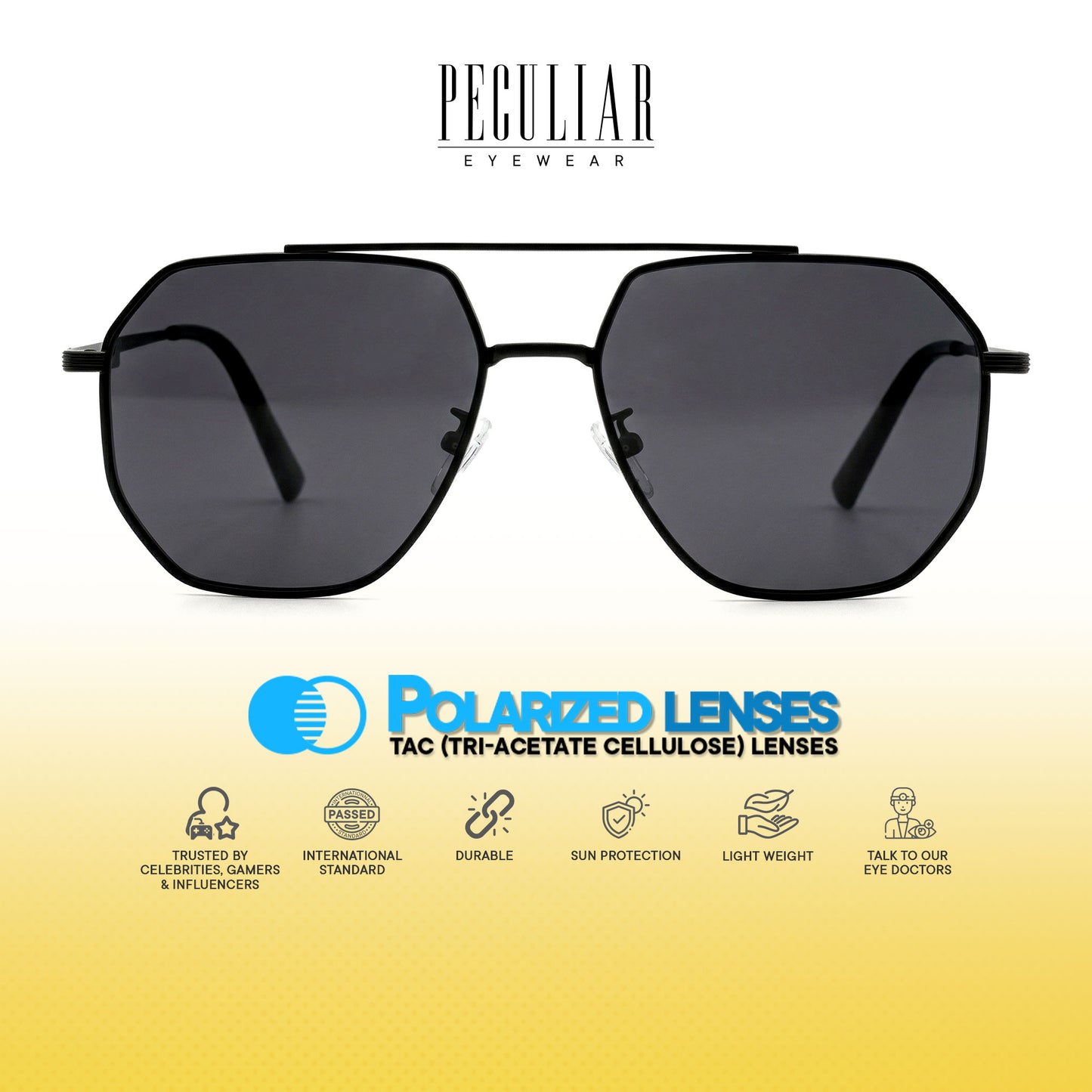 Peculiar Lina Aviator Sunglasses Polarized TAC UV400 & Anti-Rad Replaceable Frames for Men Women