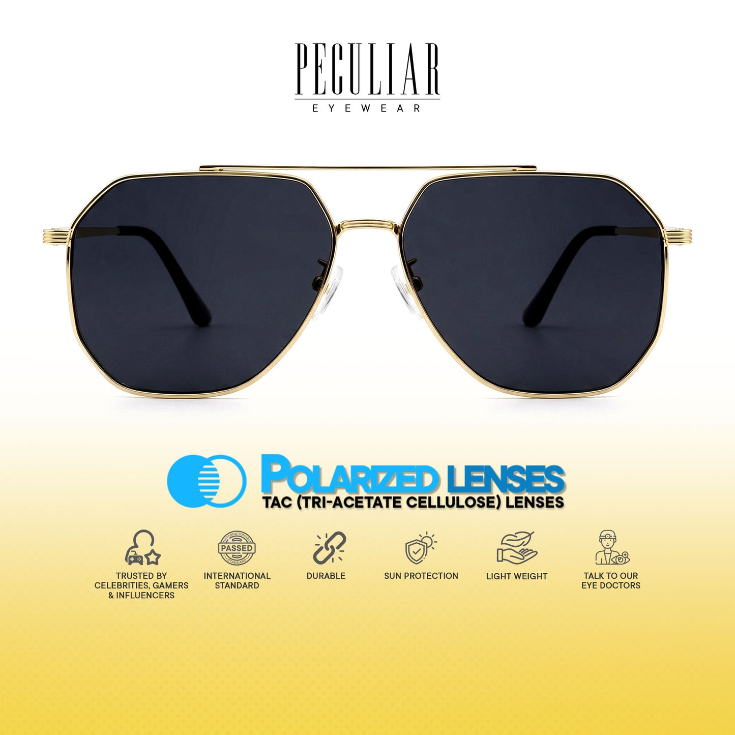 Peculiar Lina Aviator Sunglasses Polarized TAC UV400 & Anti-Rad Replaceable Frames for Men Women
