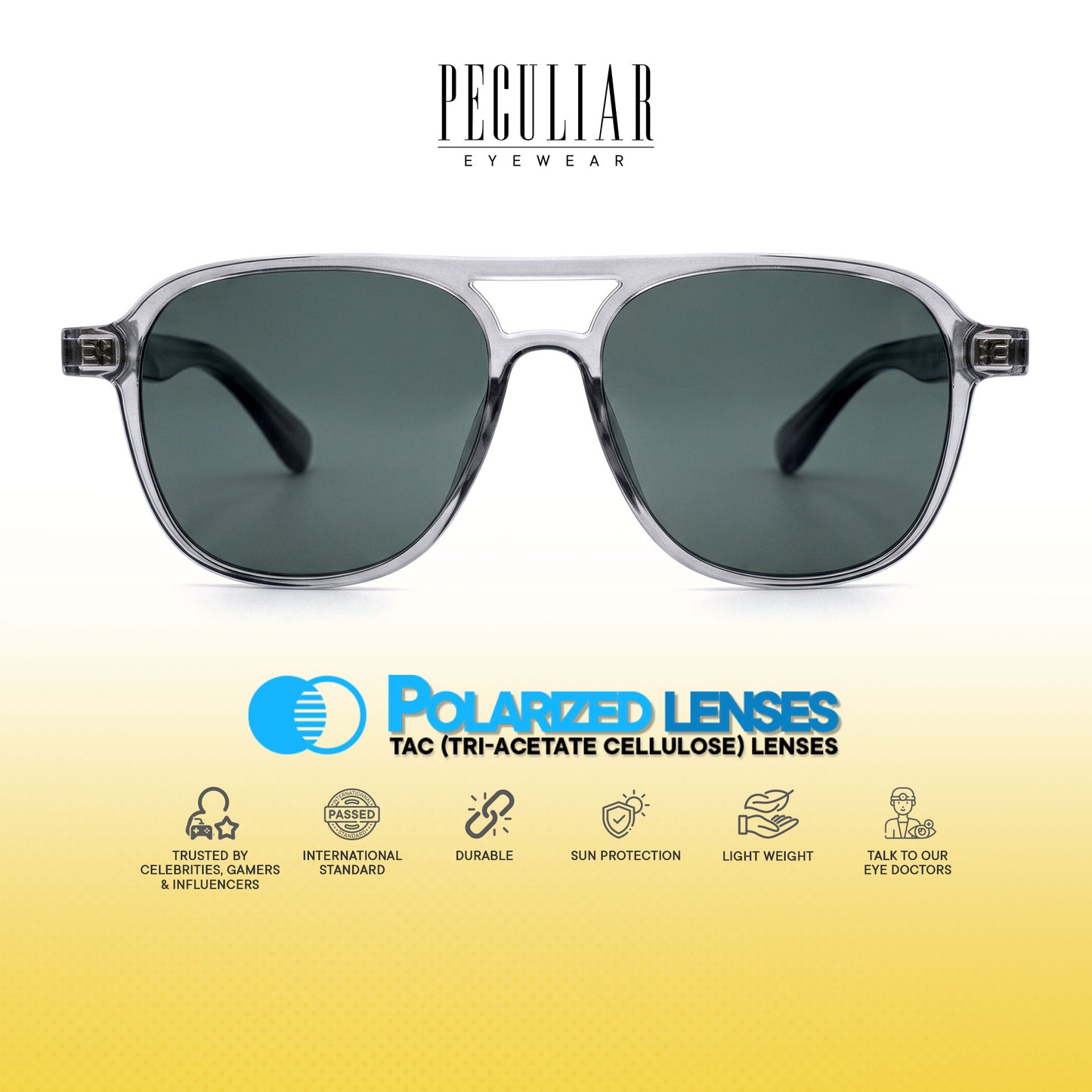 Peculiar Mei Aviator Sunglasses Polarized TAC UV400 & Anti-Rad Replaceable Frames for Men Women