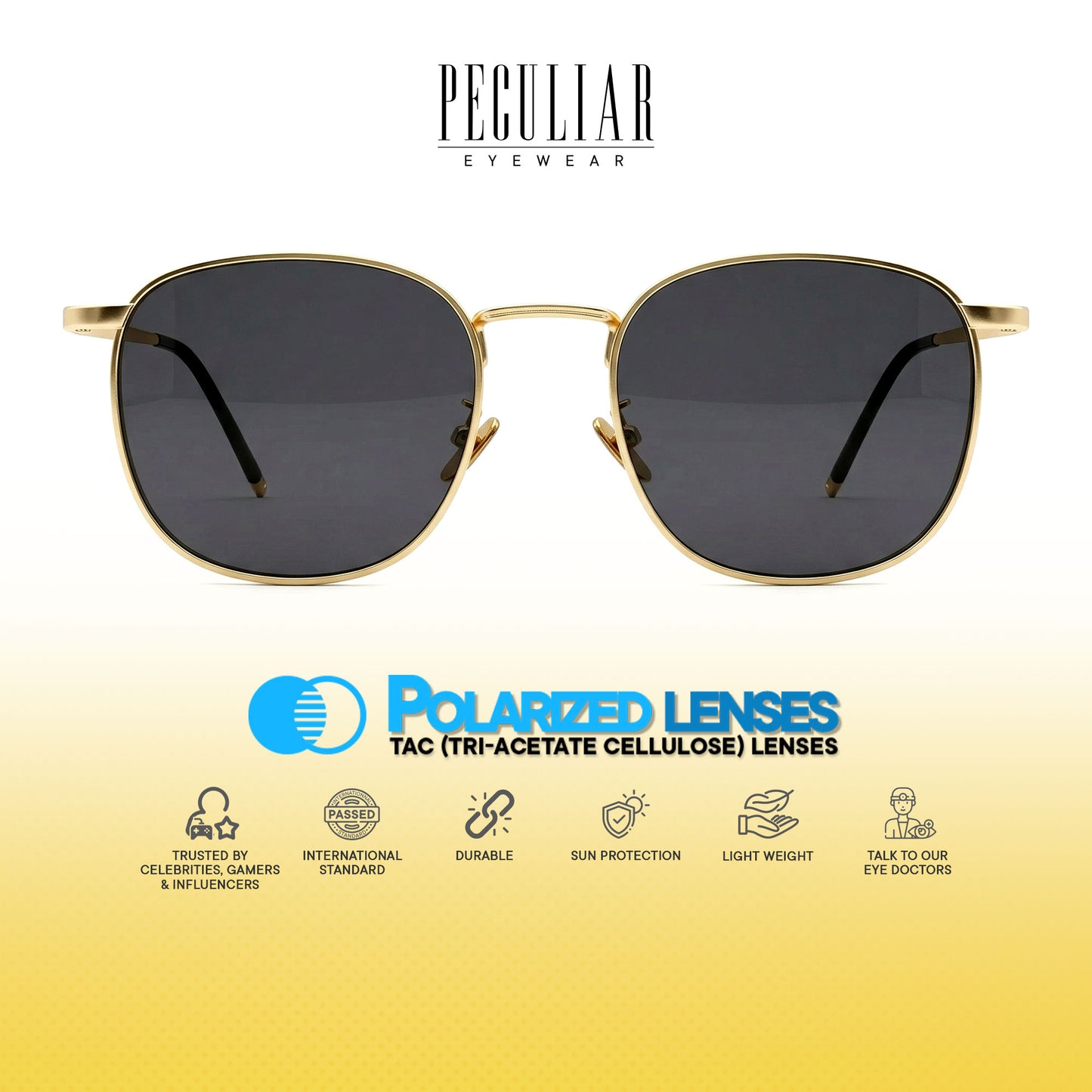 Peculiar Yuri Square Sunglasses Polarized TAC UV400 & Anti-Rad Replaceable Frames for Men Women