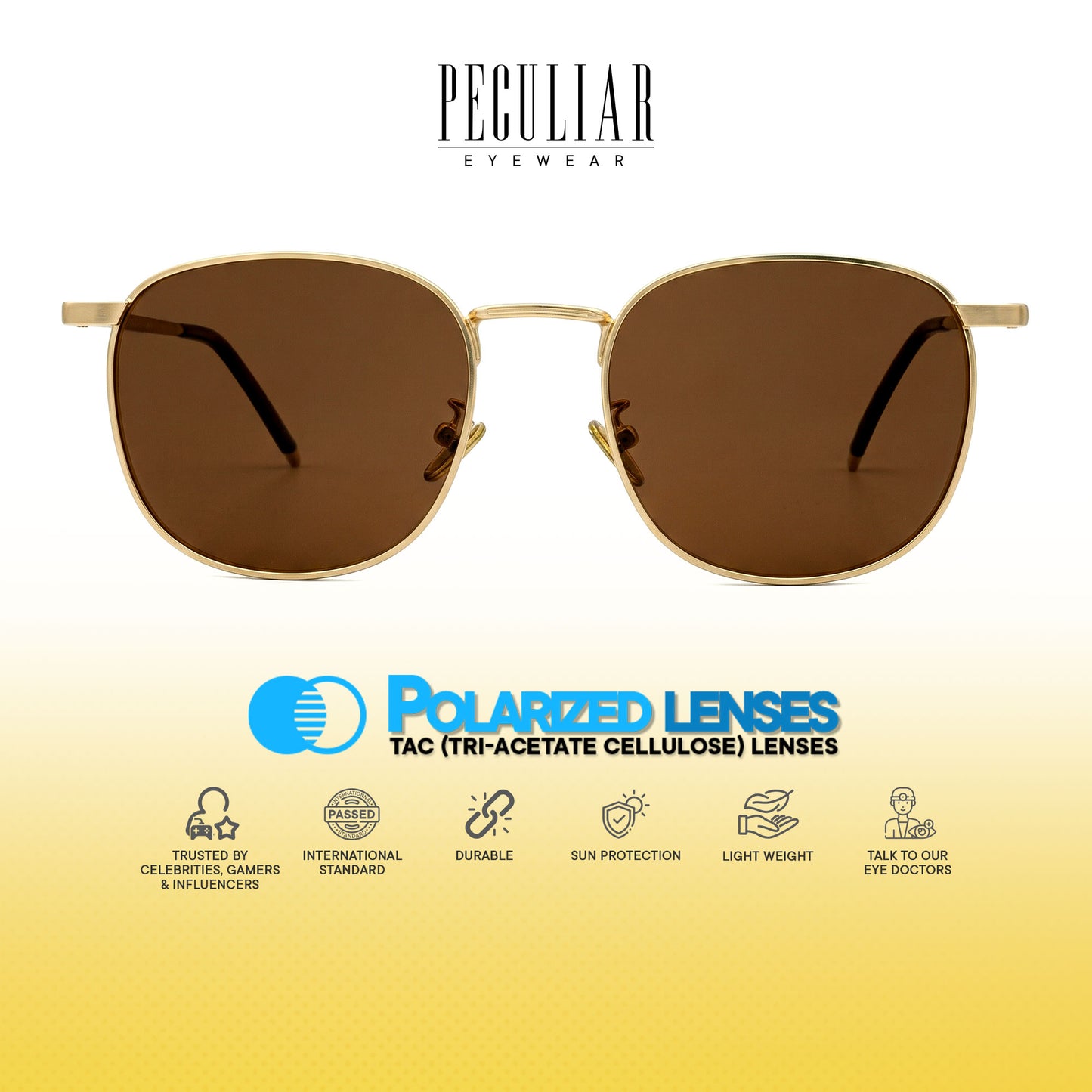 Peculiar Yuri Square Sunglasses Polarized TAC UV400 & Anti-Rad Replaceable Frames for Men Women
