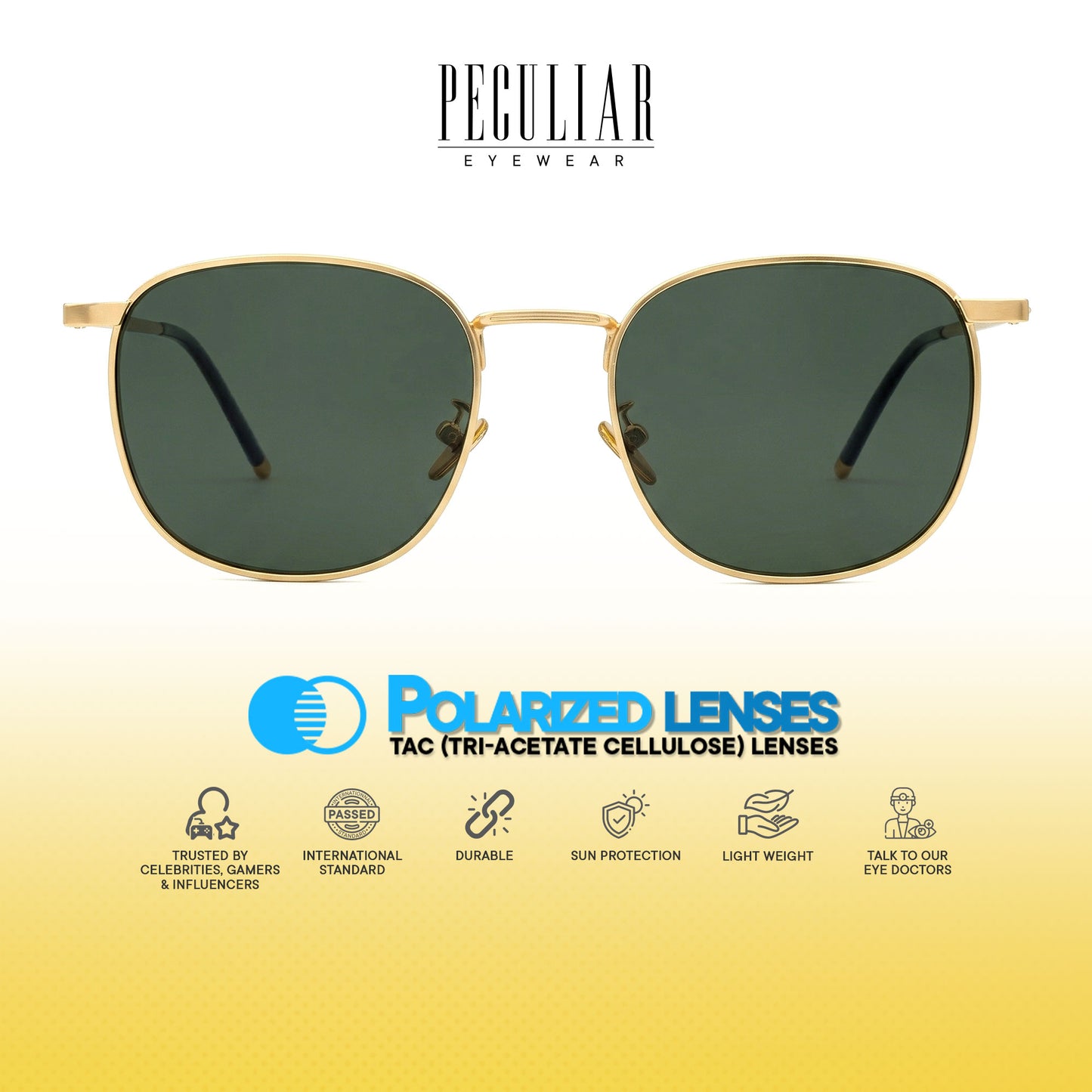 Peculiar Yuri Square Sunglasses Polarized TAC UV400 & Anti-Rad Replaceable Frames for Men Women