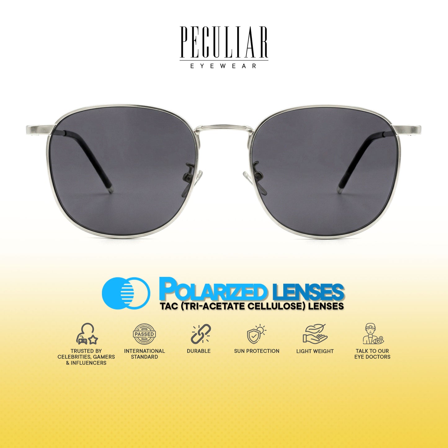 Peculiar Yuri Square Sunglasses Polarized TAC UV400 & Anti-Rad Replaceable Frames for Men Women