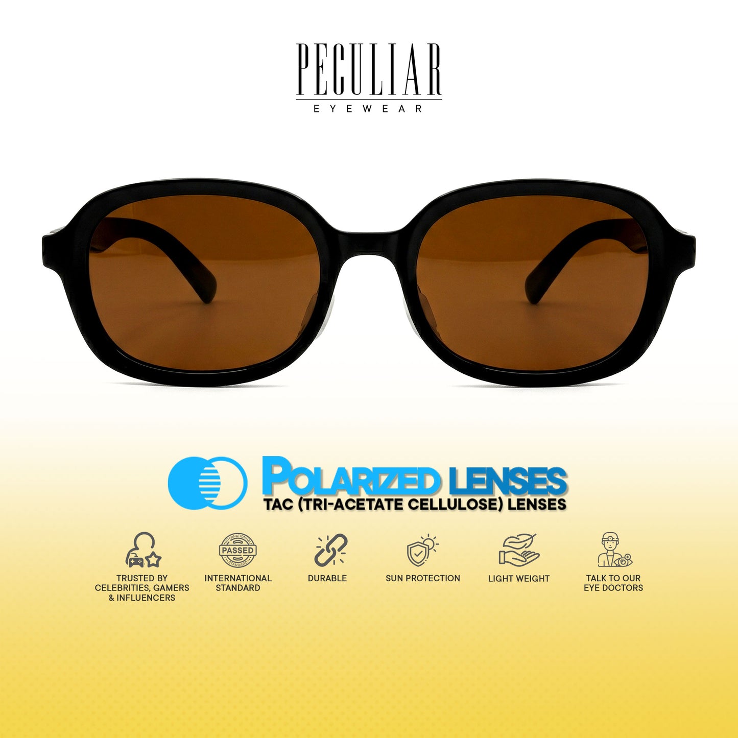 Peculiar Sena Oval Sunglasses Polarized TAC UV400 & Anti-Rad Replaceable Frames for Men Women