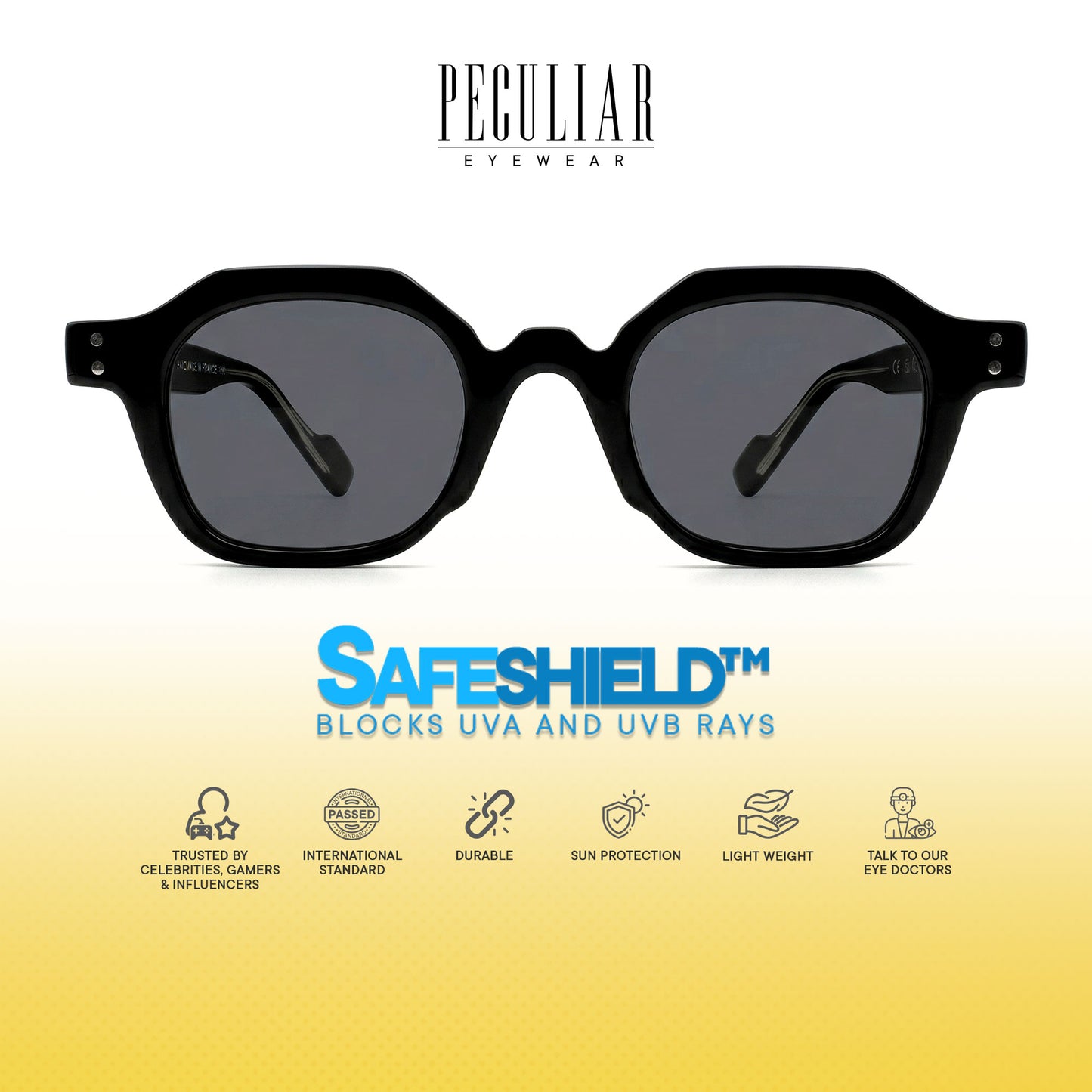 Peculiar Riko Square Sunglasses UV400 & Anti-Rad Replaceable Frames for Men Women