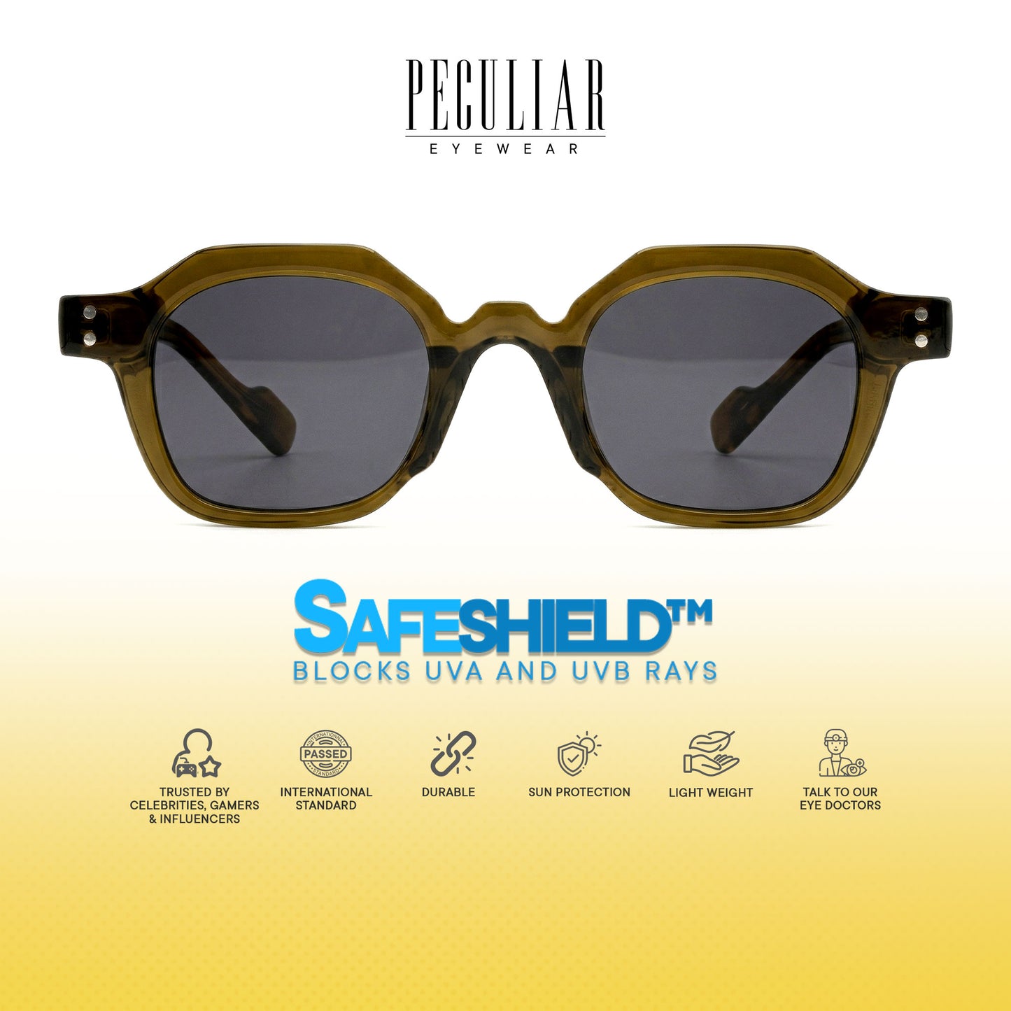 Peculiar Riko Square Sunglasses UV400 & Anti-Rad Replaceable Frames for Men Women