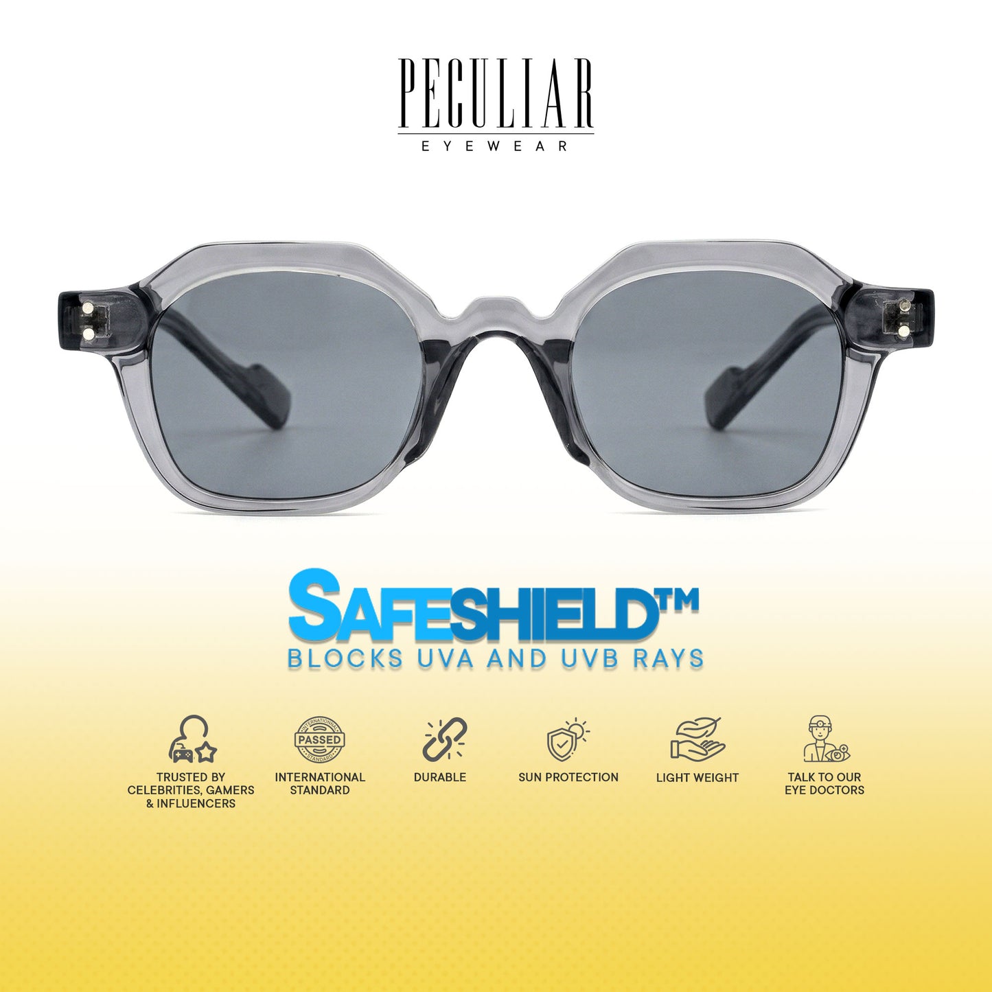 Peculiar Riko Square Sunglasses UV400 & Anti-Rad Replaceable Frames for Men Women