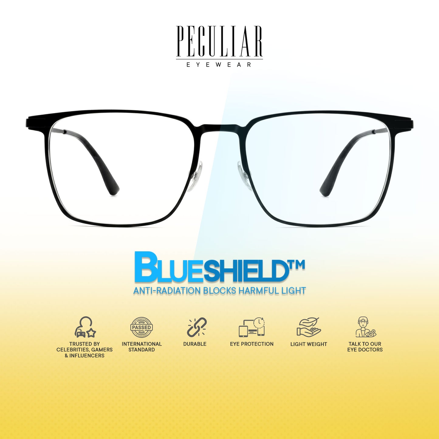 Peculiar Ran Square Titanium Computer Glasses Anti Radiation Eyeglass Replaceable for Men Women