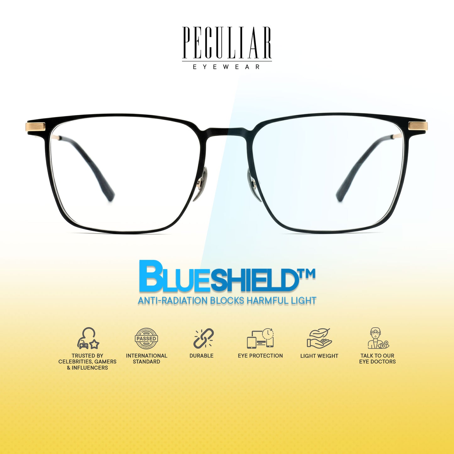 Peculiar Ran Square Titanium Computer Glasses Anti Radiation Eyeglass Replaceable for Men Women