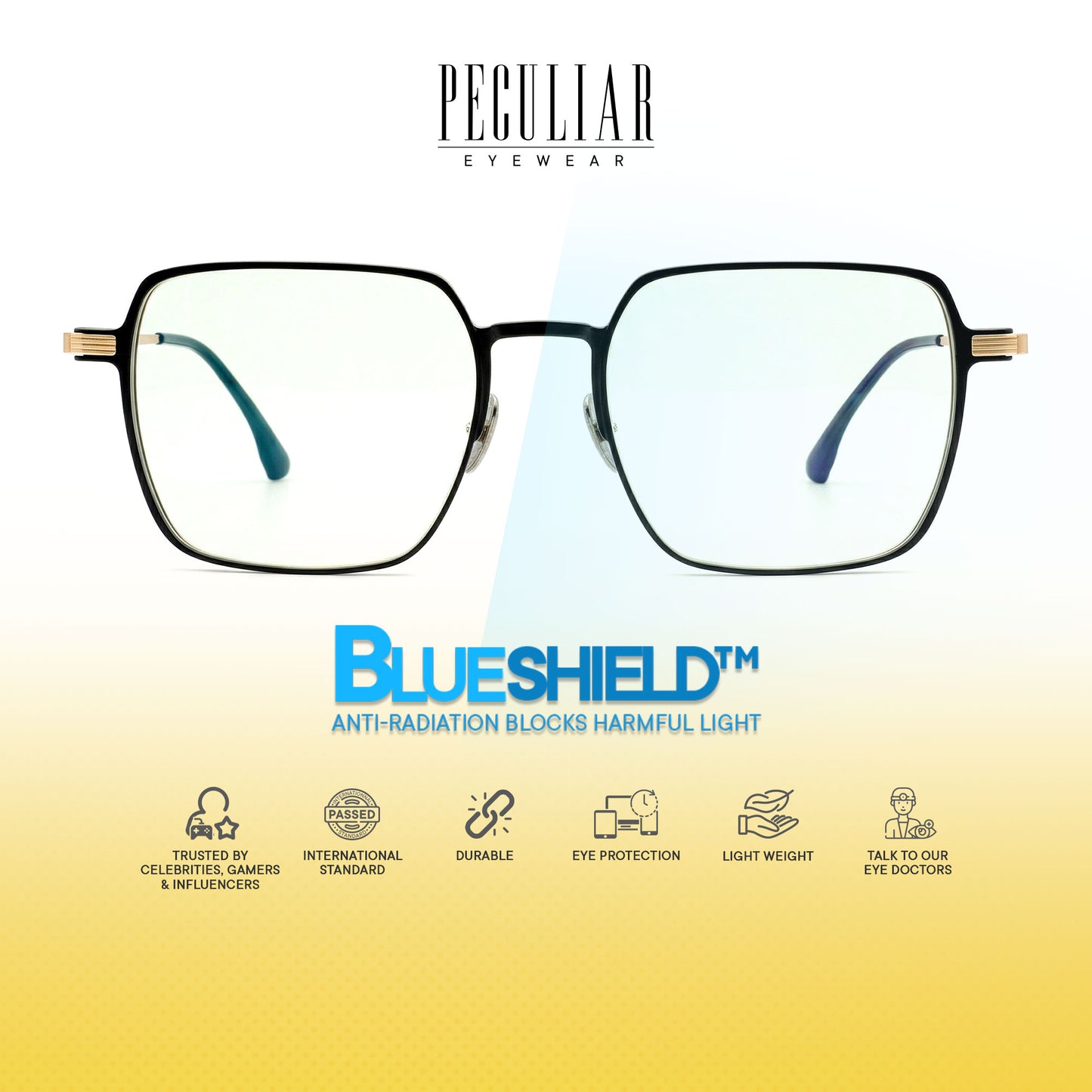Peculiar Roy Square Titanium Computer Glasses Anti Radiation Eyeglass Replaceable for Men Women
