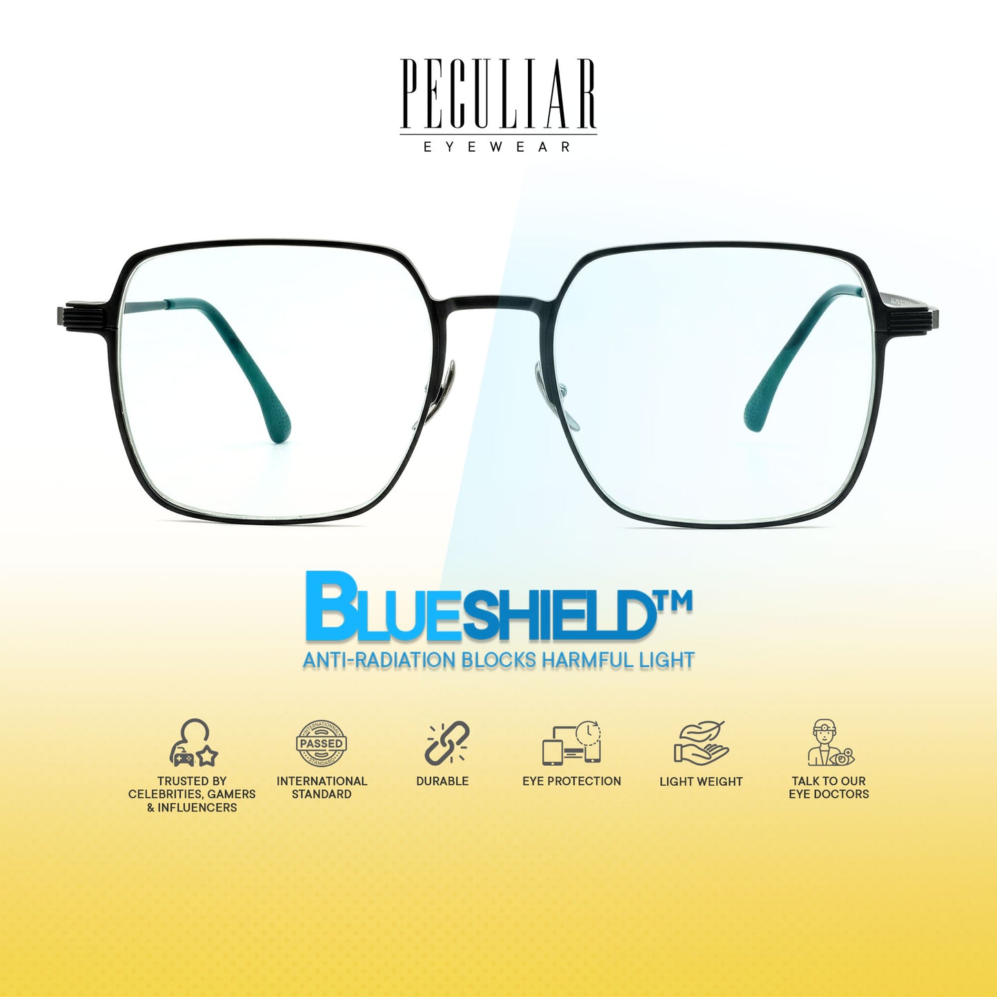 Peculiar Roy Square Titanium Computer Glasses Anti Radiation Eyeglass Replaceable for Men Women