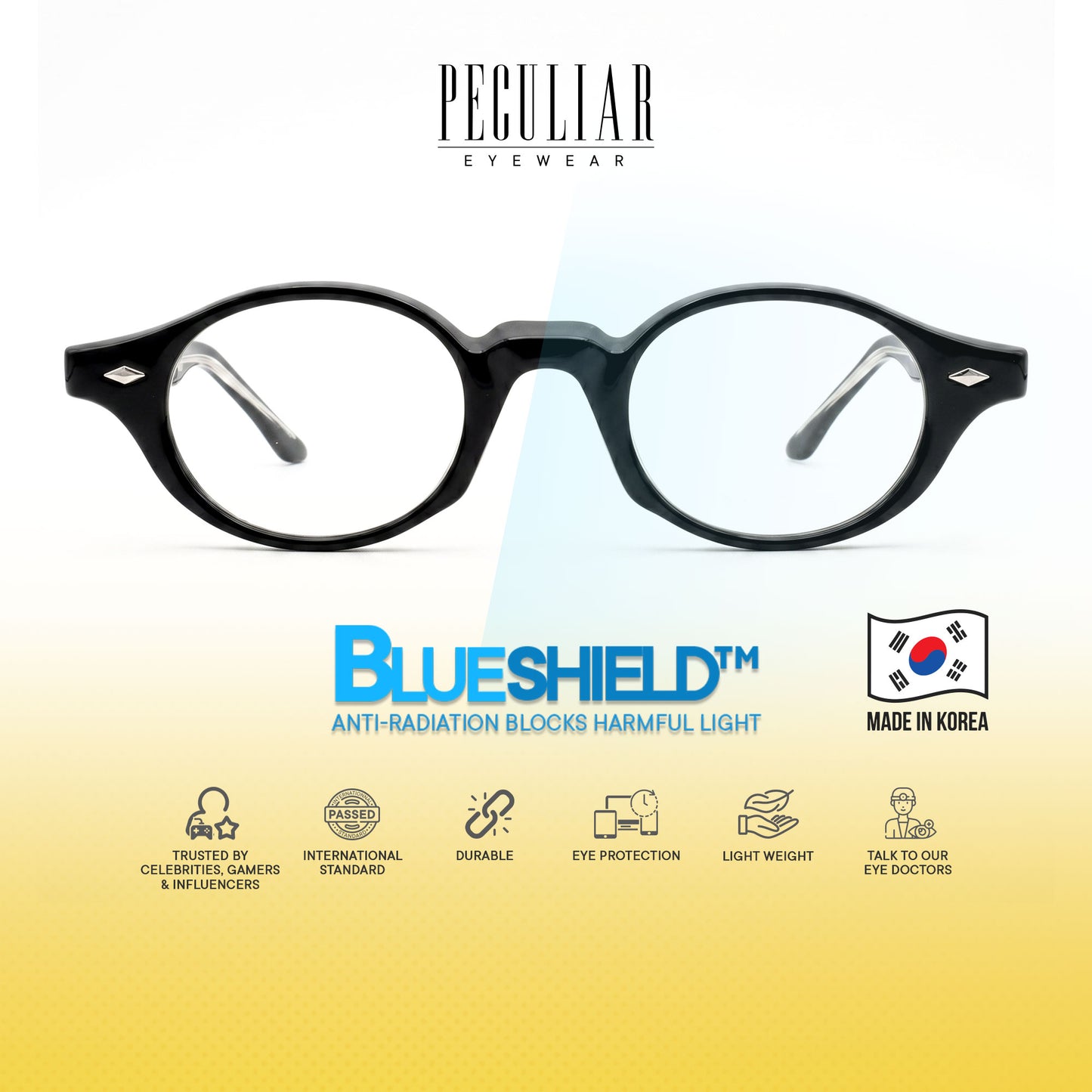 Peculiar Sejin Square Korean BIO-Plastic Computer Anti-Radiation Replaceable Lens Eyeglasses