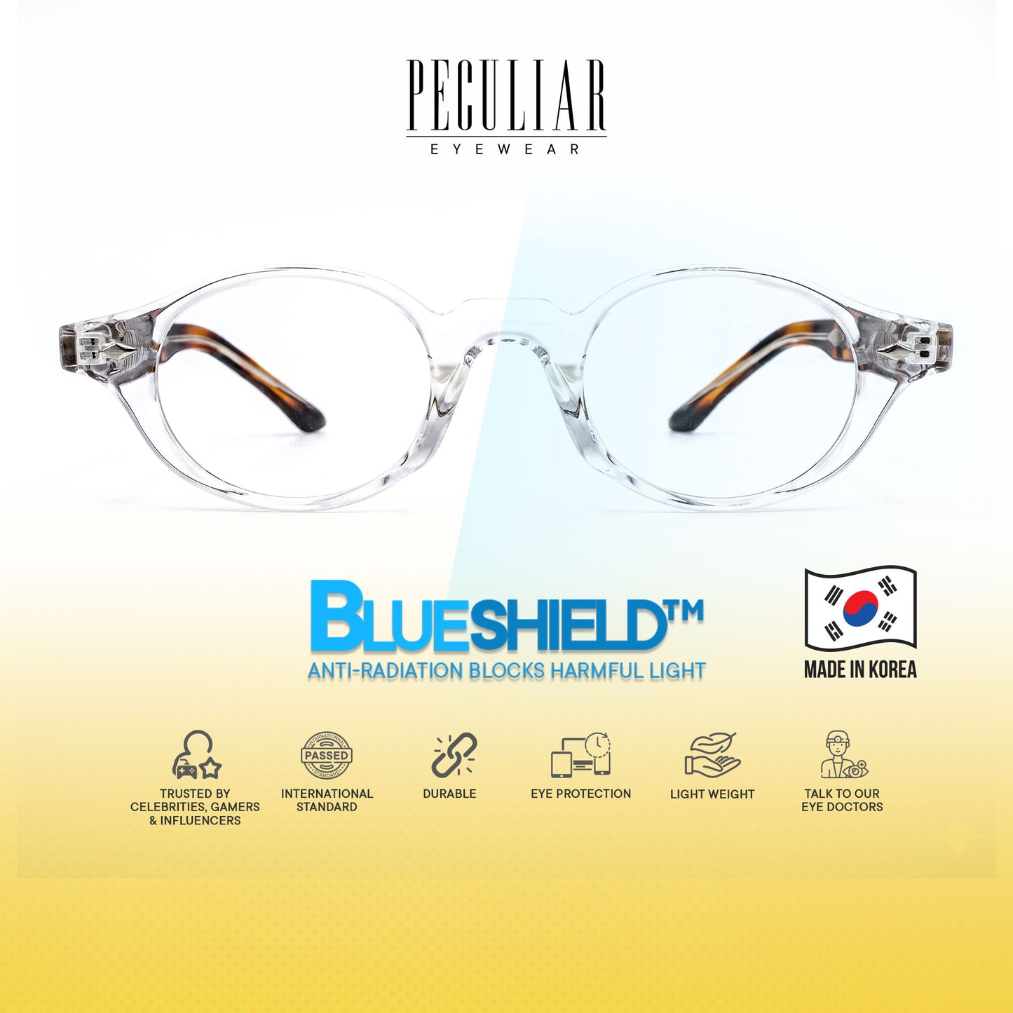 Peculiar Sejin Square Korean BIO-Plastic Computer Anti-Radiation Replaceable Lens Eyeglasses