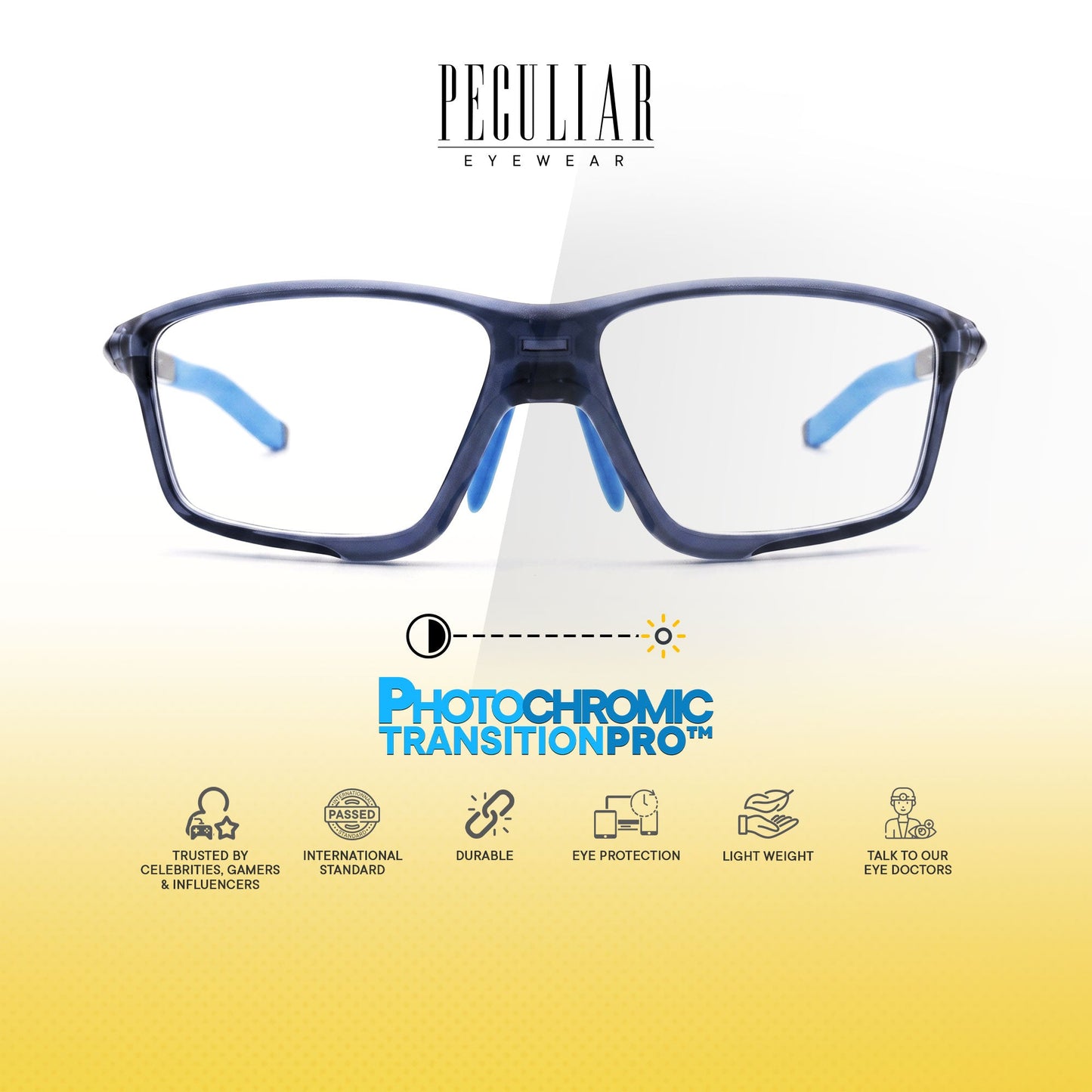 Peculiar Kwan Rectangle Rider Computer Anti-Radiation Photochromic Transition Pro Replaceable Lens Eyeglasses