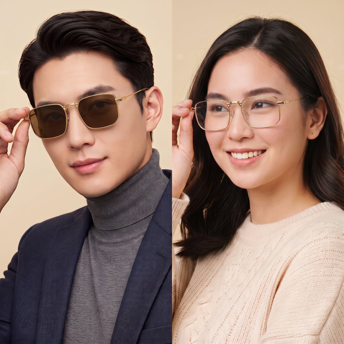 Peculiar Rael Metal Rectangle Sunglasses Polarized UV400 Anti Rad Lens Replaceable Frames Men Women