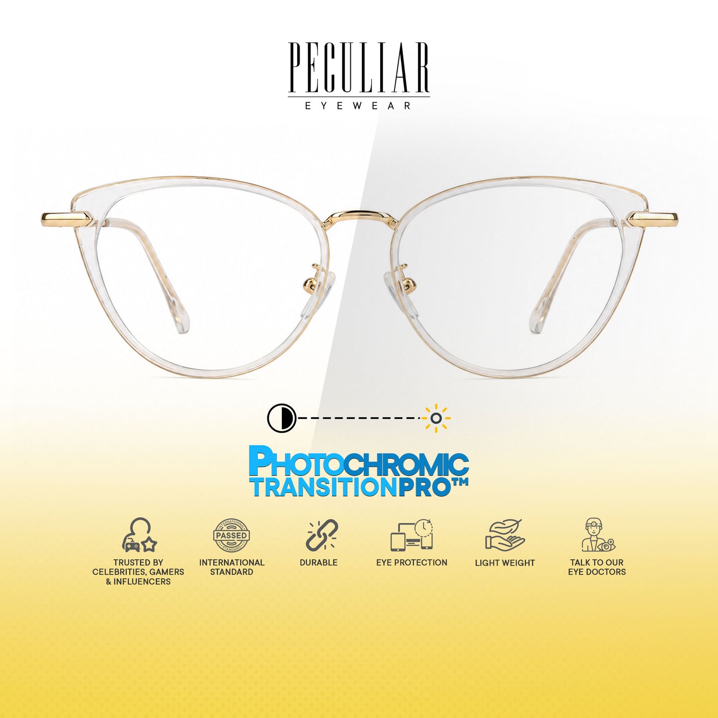 Peculiar Rumi Cat Eye Acetate Metal Photochromic Transition Pro UV400 Anti Rad Frames Men Women