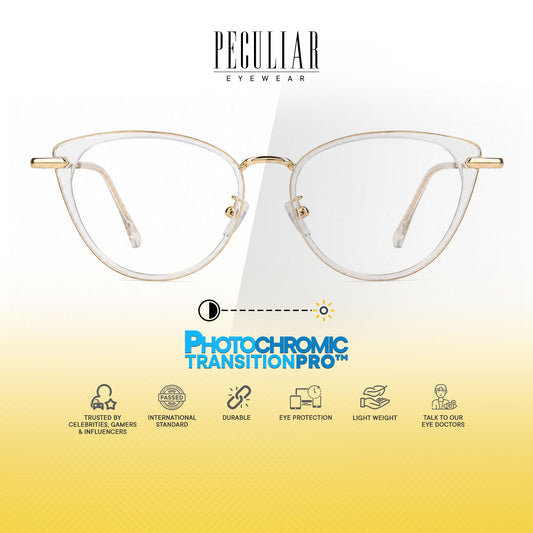 Peculiar Rumi Cat Eye Acetate Metal Photochromic Transition Pro UV400 Anti Rad Frames Men Women