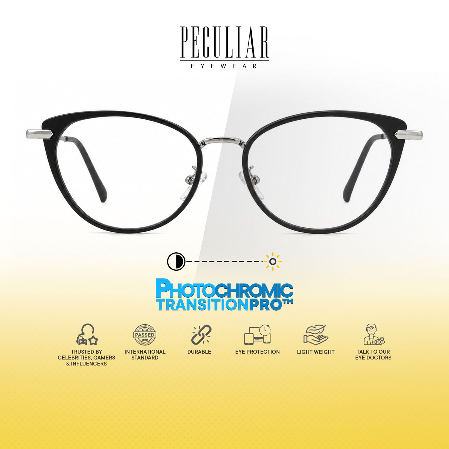 Peculiar Rumi Cat Eye Acetate Metal Photochromic Transition Pro UV400 Anti Rad Frames Men Women