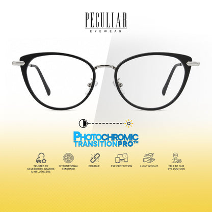 Peculiar Rumi Cat Eye Acetate Metal Photochromic Transition Pro UV400 Anti Rad Frames Men Women