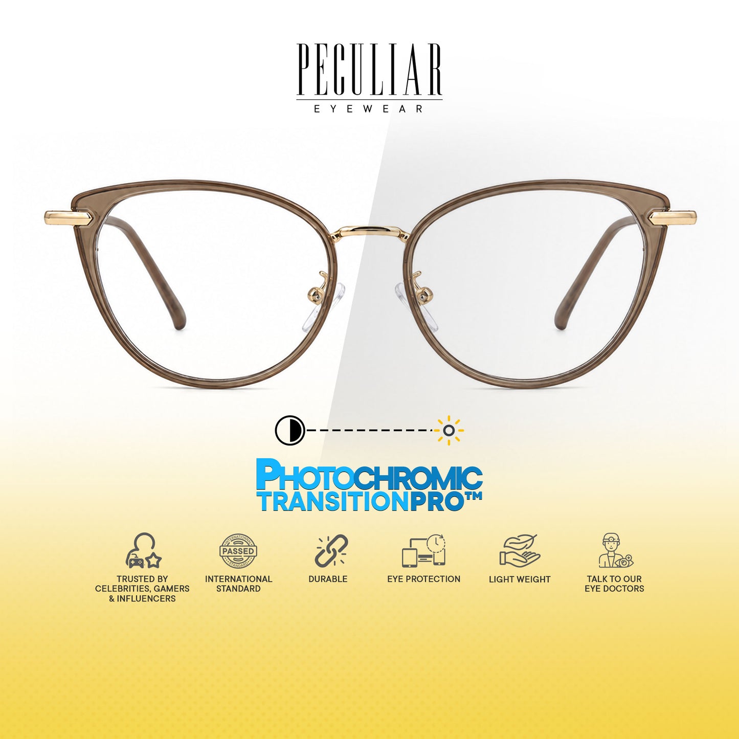 Peculiar Rumi Cat Eye Acetate Metal Photochromic Transition Pro UV400 Anti Rad Frames Men Women