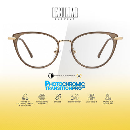 Peculiar Rumi Cat Eye Acetate Metal Photochromic Transition Pro UV400 Anti Rad Frames Men Women