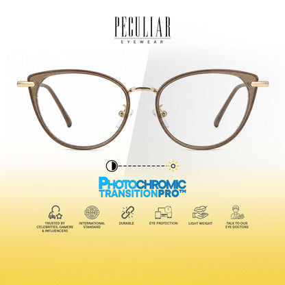 Peculiar Rumi Cat Eye Acetate Metal Photochromic Transition Pro UV400 Anti Rad Frames Men Women
