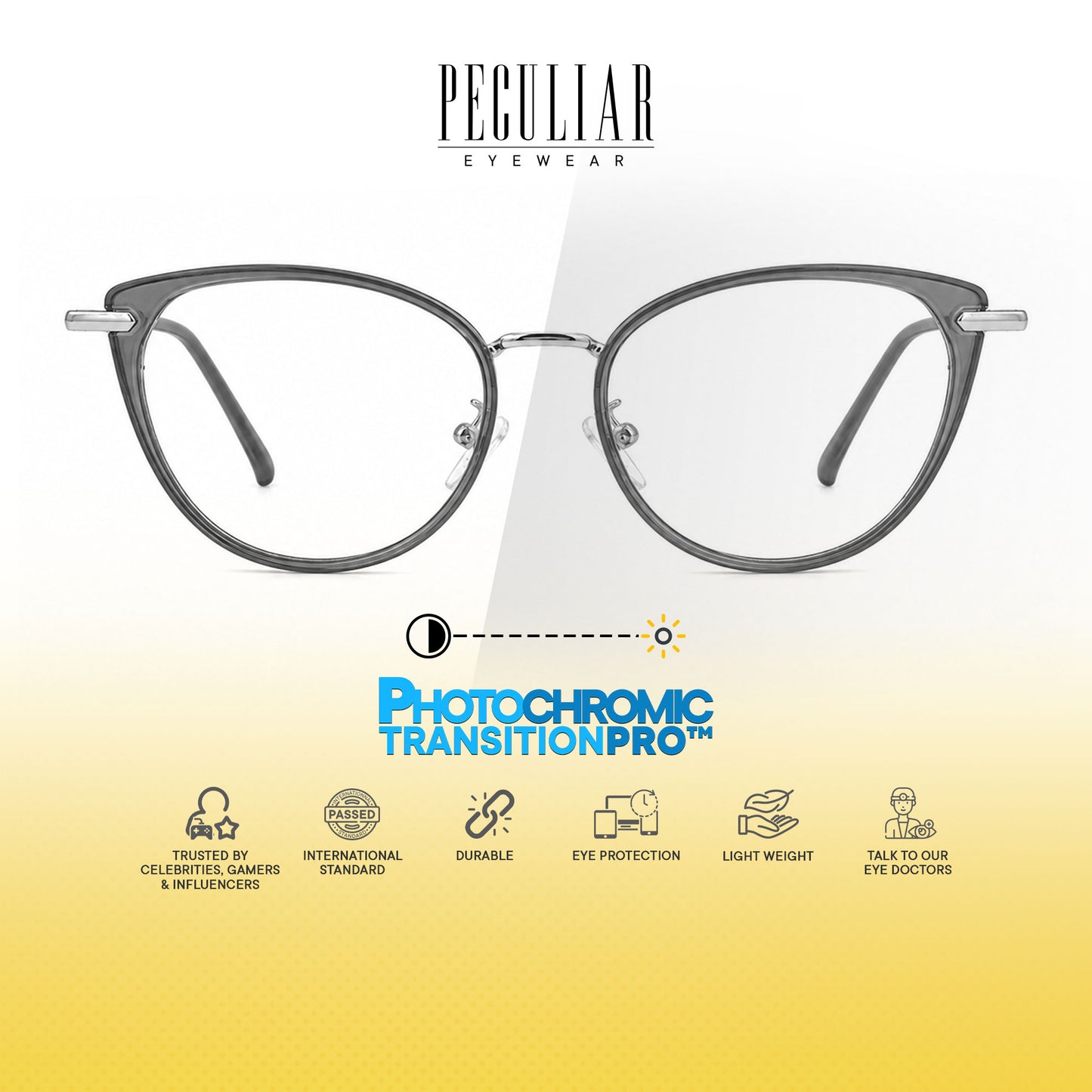 Peculiar Rumi Cat Eye Acetate Metal Photochromic Transition Pro UV400 Anti Rad Frames Men Women