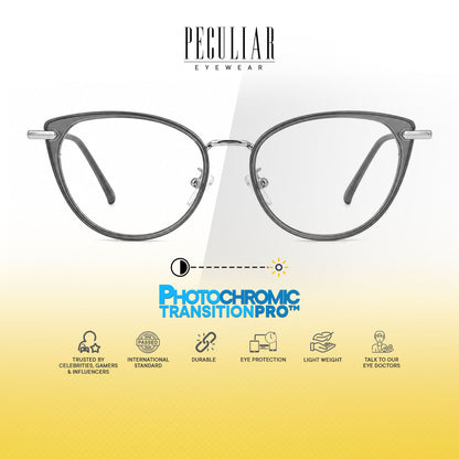 Peculiar Rumi Cat Eye Acetate Metal Photochromic Transition Pro UV400 Anti Rad Frames Men Women