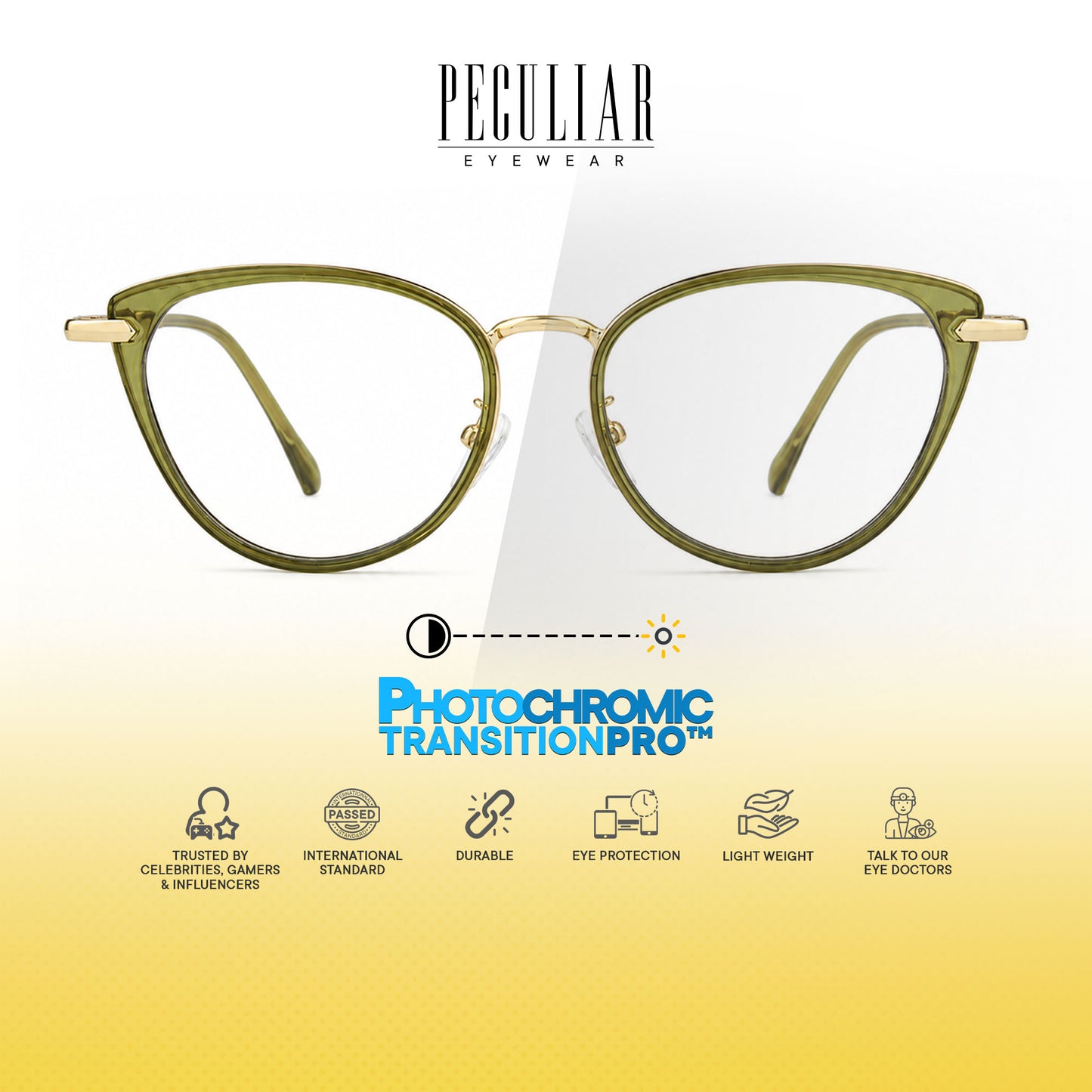 Peculiar Rumi Cat Eye Acetate Metal Photochromic Transition Pro UV400 Anti Rad Frames Men Women