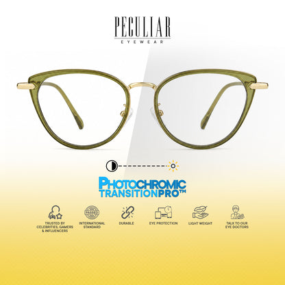 Peculiar Rumi Cat Eye Acetate Metal Photochromic Transition Pro UV400 Anti Rad Frames Men Women