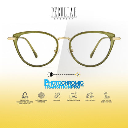 Peculiar Rumi Cat Eye Acetate Metal Photochromic Transition Pro UV400 Anti Rad Frames Men Women