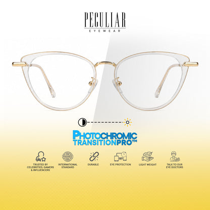 Peculiar Rumi Cat Eye Acetate Metal Photochromic Transition Pro UV400 Anti Rad Frames Men Women