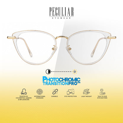 Peculiar Rumi Cat Eye Acetate Metal Photochromic Transition Pro UV400 Anti Rad Frames Men Women
